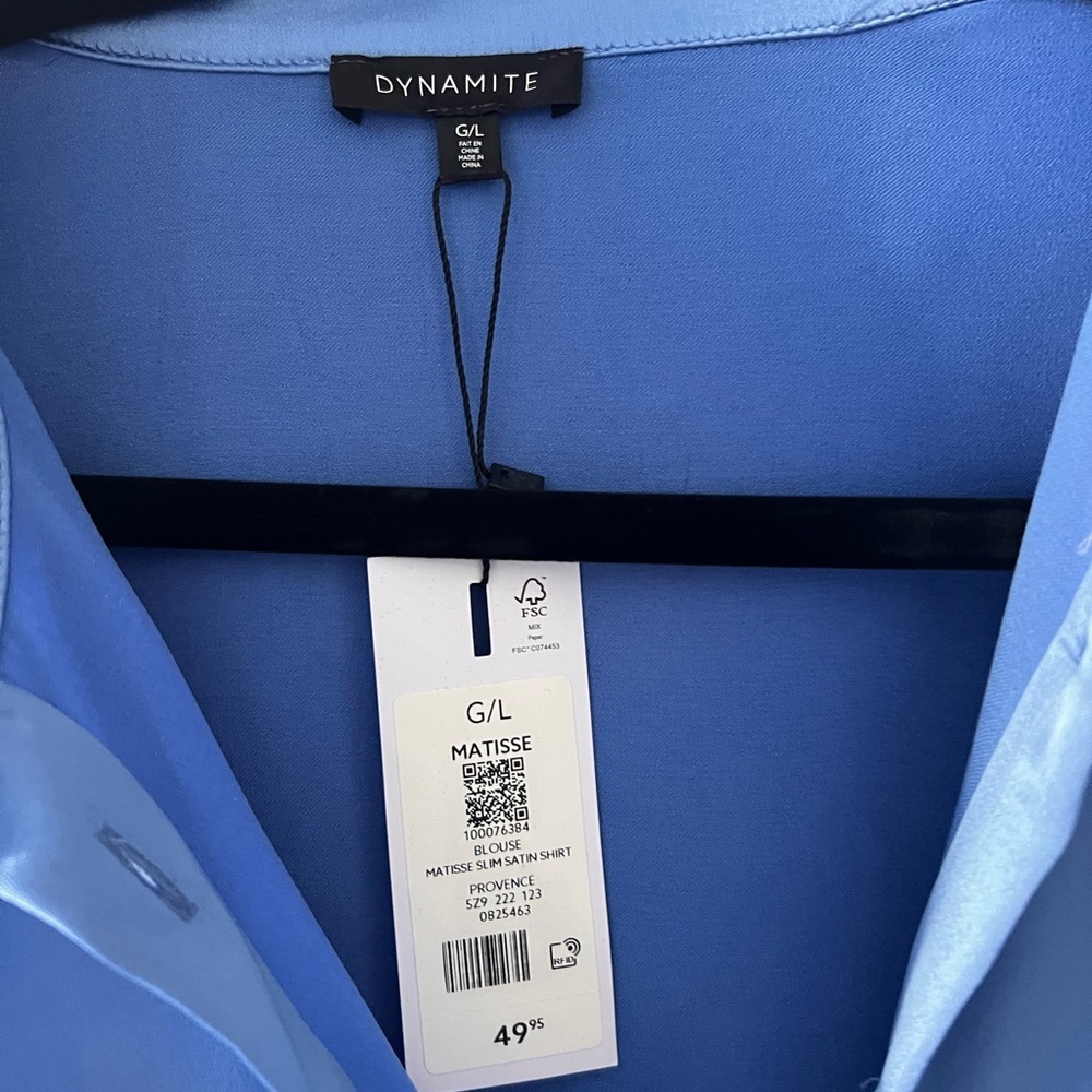 Dynamite Light Blue Satin Button-Down Shirt - Picture 4 of 4